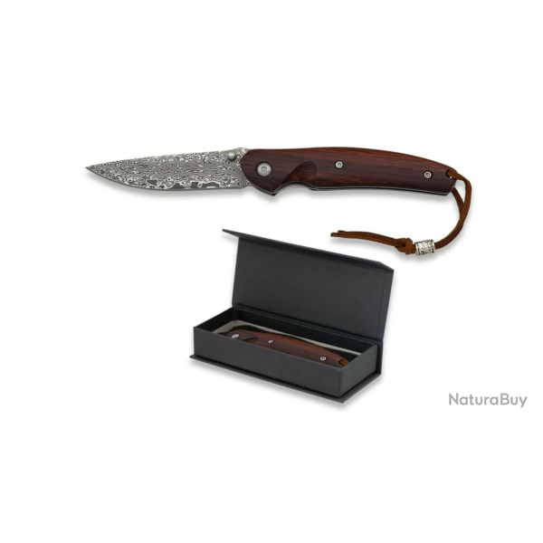 Couteau pliant Albainox 25150 en acier Damas - Lame lisse, poign�e bois