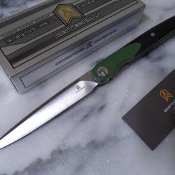 Couteau BESTECHMAN Lanza OD Green+ Black G10 Lame Acier 14C28N Manche G10 Liner Lock Clip BTKMK14C