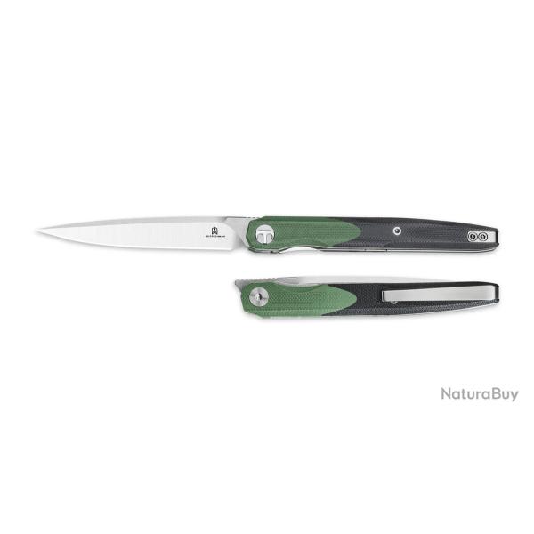 Couteau BESTECHMAN Lanza OD Green+ Black G10 Lame Acier 14C28N Manche G10 Liner Lock Clip BTKMK14C