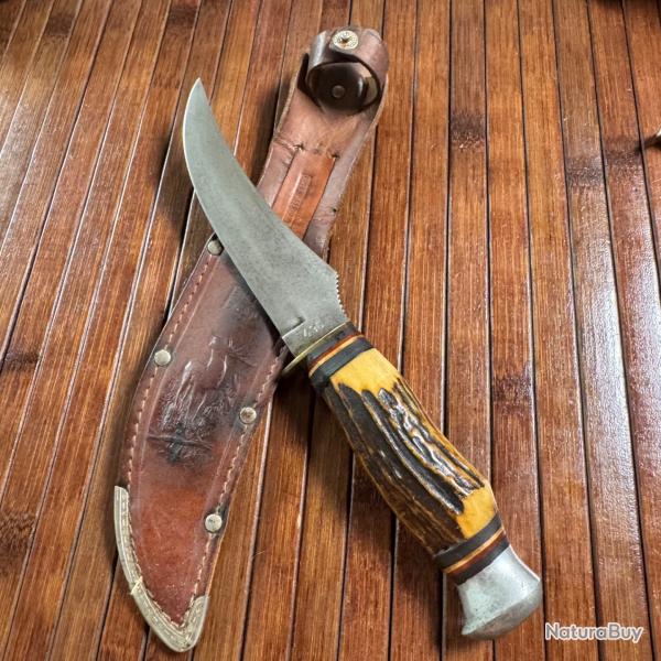 COUTEAU - POIGNARD ALLEMAND SKINNER KNIFE 496 PAR EDGE BRAND A SOLINGEN ANN�E 1945-1955