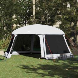 Tente piscine toit amovible parois maille gris 618x532 cm