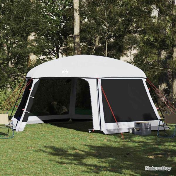 Tente piscine toit amovible parois maille gris 618x532 cm