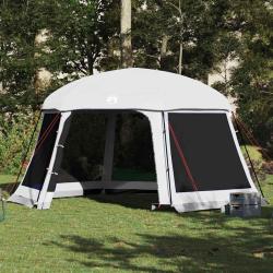 Tente piscine toit amovible parois maille gris 512x458 cm