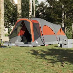 Tente familiale tunnel 8 personnes gris et orange imperm&eacute;able