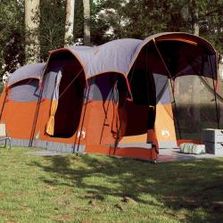 Tente familiale tunnel 8 personnes gris et orange imperm&eacute;able