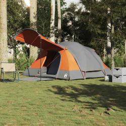 Tente familiale tunnel 8 personnes gris et orange imperm&eacute;able