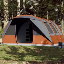 Tente familiale tunnel 7 personnes gris et orange imperm&eacute;able