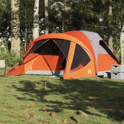 Tente familiale tunnel 6 personnes gris et orange imperm&eacute;able