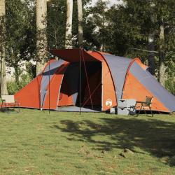 Tente familiale &agrave; d&ocirc;me 6 personnes gris et orange imperm&eacute;able