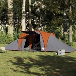 Tente familiale &agrave; d&ocirc;me 6 personnes gris et orange imperm&eacute;able