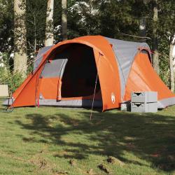 Tente familiale &agrave; d&ocirc;me 6 personnes gris et orange imperm&eacute;able