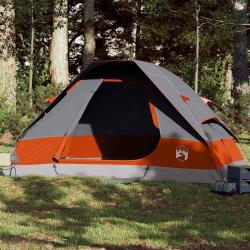 Tente familiale &agrave; d&ocirc;me 6 personnes gris et orange imperm&eacute;able