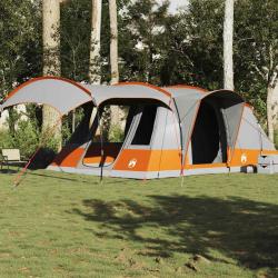 Tente de camping tunnel 5 personnes gris et orange imperm&eacute;able alsavelo