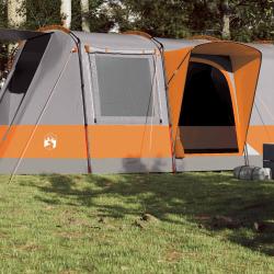 Tente de camping tunnel 4 personnes gris et orange imperm&eacute;able alsavelo
