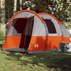 Tente de camping tunnel 4 personnes gris et orange imperm&eacute;able alsavelo