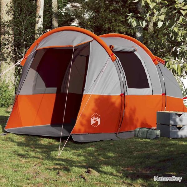 Tente de camping tunnel 4 personnes gris et orange imperm�able