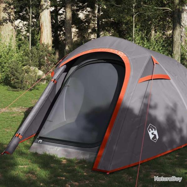 Tente de camping tunnel 3 personnes gris et orange imperm�able