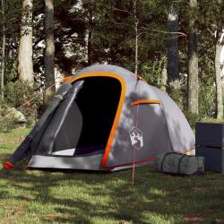 Tente de camping tunnel 2 personnes gris et orange imperm&eacute;able alsavelo