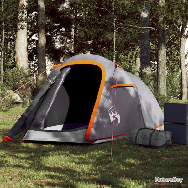 Tente de camping tunnel 2 personnes gris et orange imperm�able