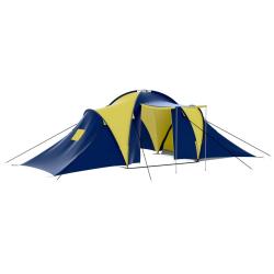 Tente de camping tissu 9 personnes bleu et jaune alsavelo
