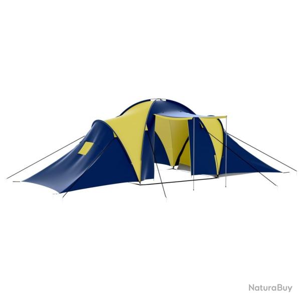 Tente de camping tissu 9 personnes bleu et jaune