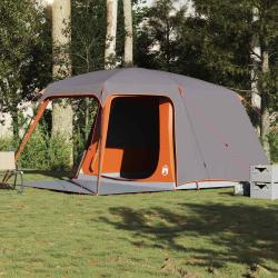 Tente de camping avec d&ocirc;me porche 5 personnes gris et orange