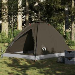Tente de camping &agrave; d&ocirc;me 4 personnes marron imperm&eacute;able