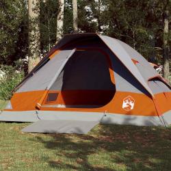 Tente de camping &agrave; d&ocirc;me 4 personnes gris et orange imperm&eacute;able
