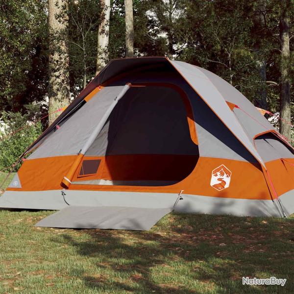 Tente de camping � d�me 4 personnes gris et orange imperm�able