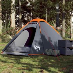 Tente de camping &agrave; d&ocirc;me 4 personnes gris et orange imperm&eacute;able