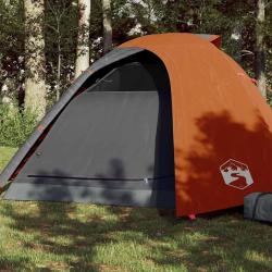 Tente de camping &agrave; d&ocirc;me 4 personnes gris et orange imperm&eacute;able alsavelo