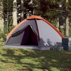 Tente de camping &agrave; d&ocirc;me 4 personnes gris et orange imperm&eacute;able