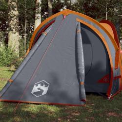 Tente de camping &agrave; d&ocirc;me 2 personnes gris et orange imperm&eacute;able