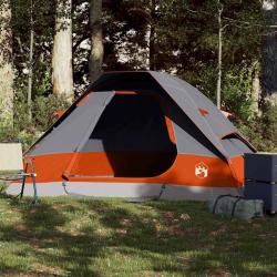 Tente de camping &agrave; d&ocirc;me 2 personnes gris et orange imperm&eacute;able
