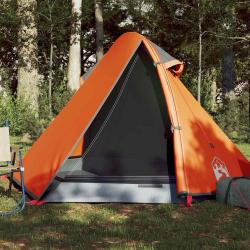 Tente de camping &agrave; d&ocirc;me 2 personnes gris et orange imperm&eacute;able