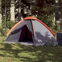 Tente de camping &agrave; d&ocirc;me 2 personnes gris et orange imperm&eacute;able