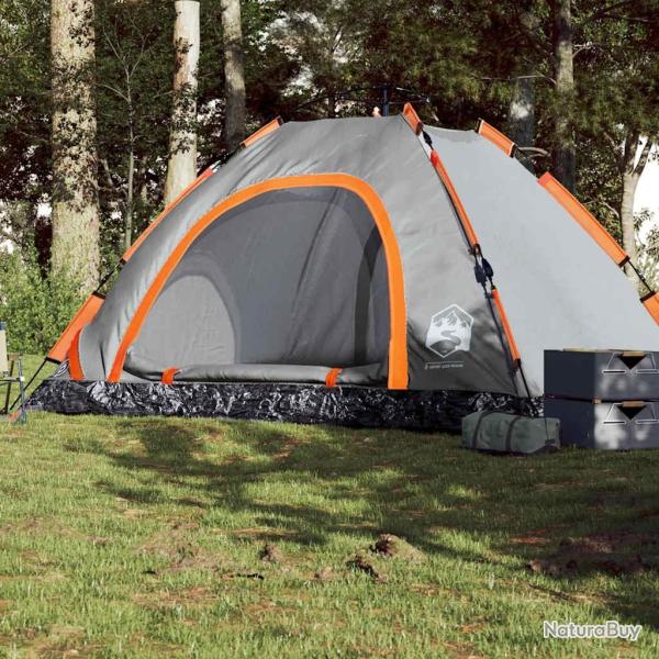 Tente de camping 5 personnes gris et orange lib�ration rapide