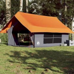 Tente de camping 5 personnes gris et orange imperm&eacute;able alsavelo