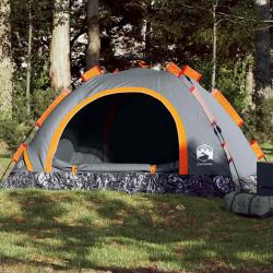 Tente de camping 4 personnes gris et orange lib&eacute;ration rapide