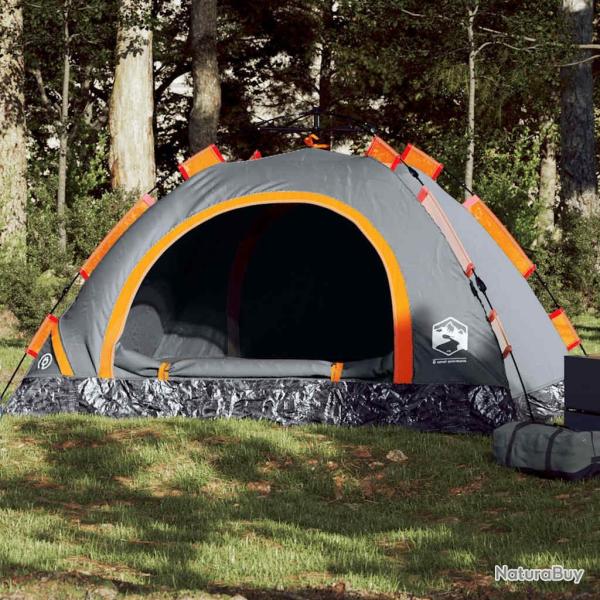 Tente de camping 3 personnes gris et orange lib�ration rapide