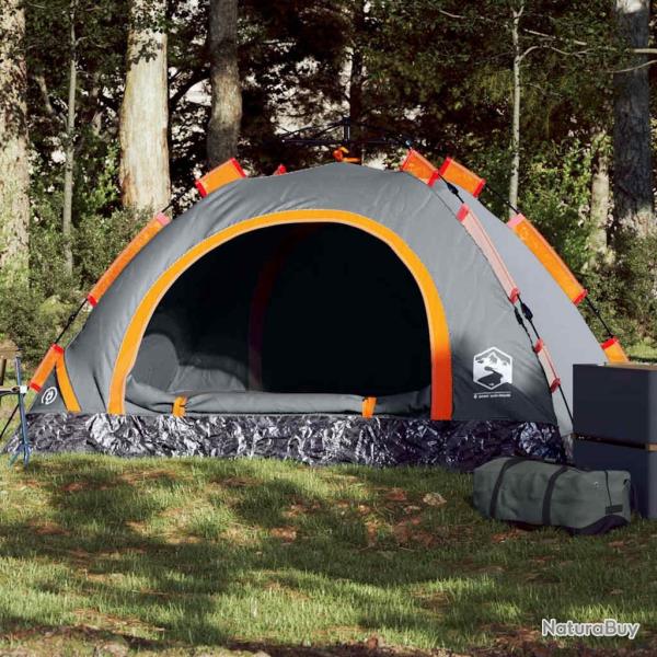 Tente de camping 2 personnes gris et orange lib�ration rapide alsavelo