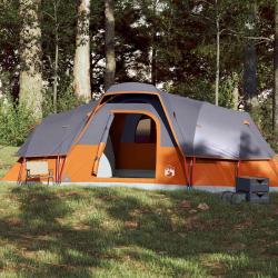 Tente &agrave; d&ocirc;me 11 personnes gris et orange imperm&eacute;able
