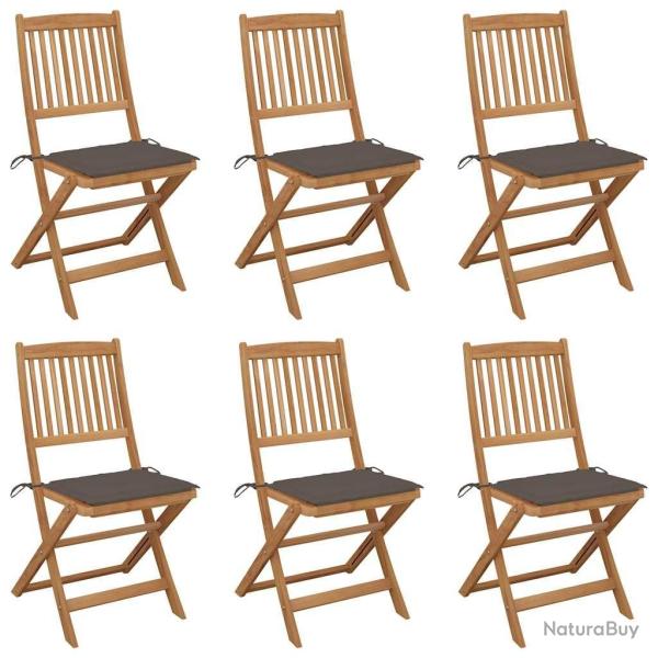 Chaises pliables de jardin lot de 6 avec coussins Bois d'acacia