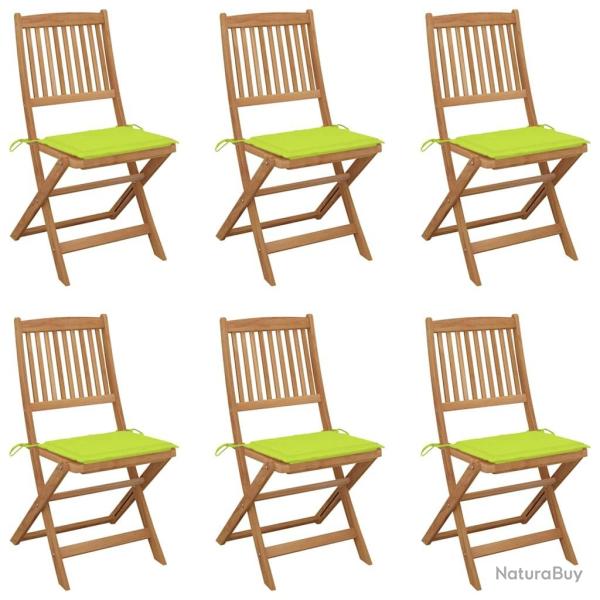 Chaises pliables de jardin lot de 6 avec coussins Bois d'acacia