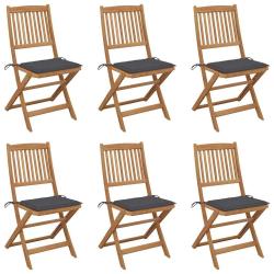 Chaises pliables de jardin lot de 6 avec coussins Bois d'acacia