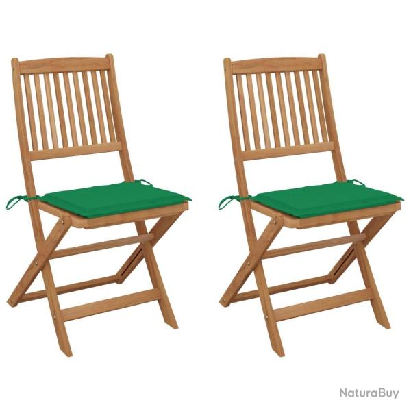 Chaises pliables de jardin lot de 2 avec coussins Bois d'acacia