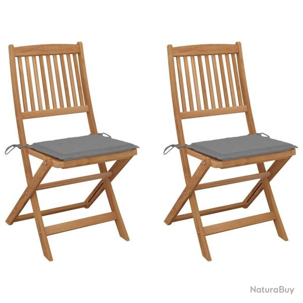 Chaises pliables de jardin lot de 2 avec coussins Bois d'acacia