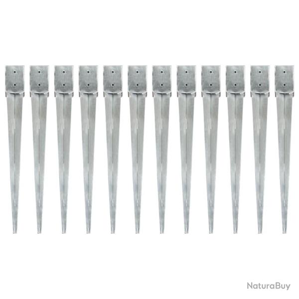 Piquets au sol 12 pcs Argent� 10x10x91 cm Acier galvanis�
