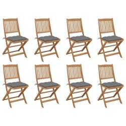 Chaises pliables d'ext&eacute;rieur et coussins lot de 8 Bois d'acacia