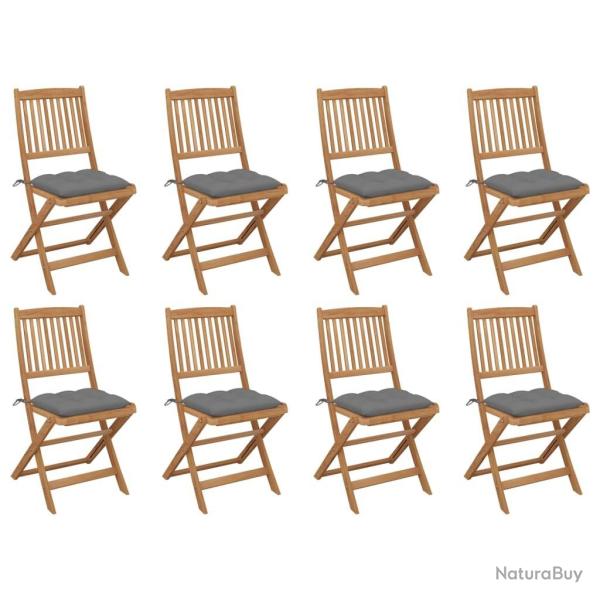 Chaises pliables d'ext�rieur et coussins lot de 8 Bois d'acacia